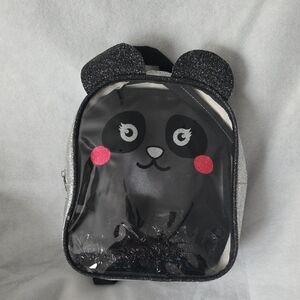 Sparkly Panda Kids Backpack - Black and Silver